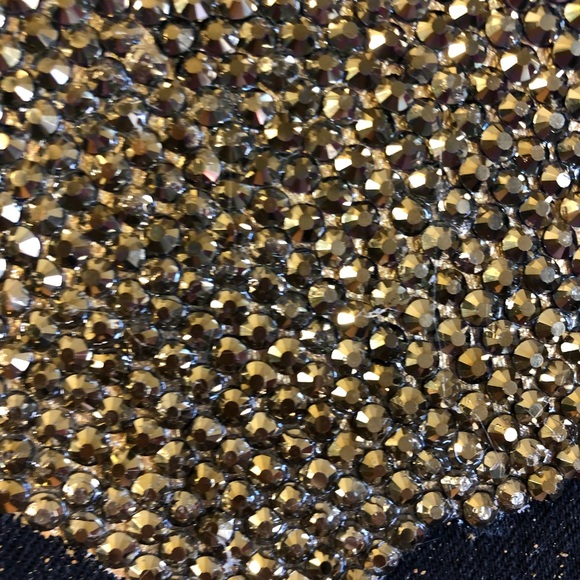 Gold Rhinestone Stag Deer Throne of Glass Hand Painted Black Jean Jacket - Picture 14 of 17